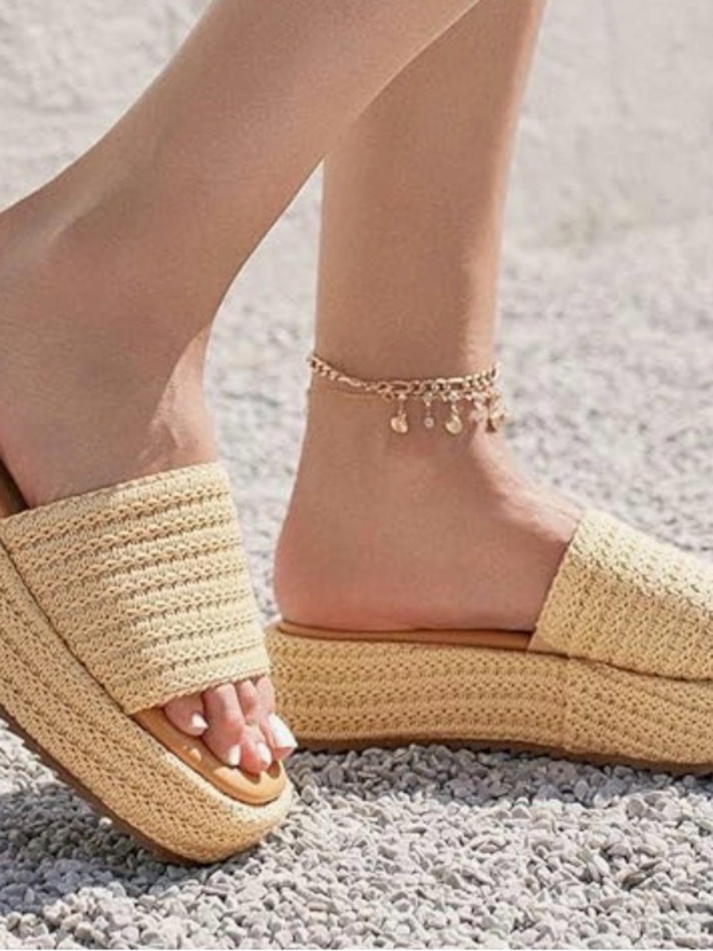 Cream Woven Platform Slide Sandals